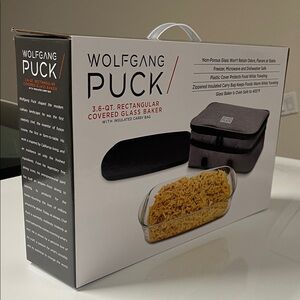 Wolfgang Puck Rectangular Covered Glass Baker With Carry Bag